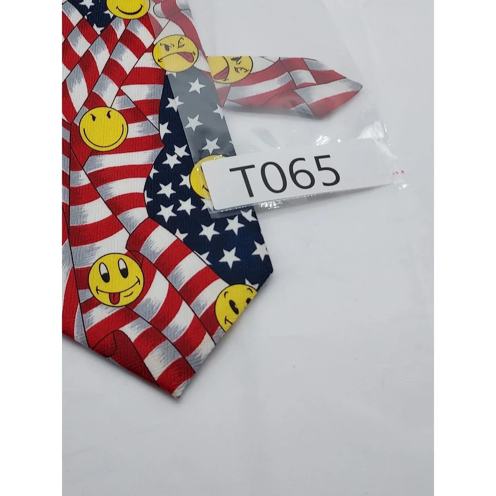 Deborah Hand Made Men American Flag Smiley Face Patriotic Necktie Red White Blue